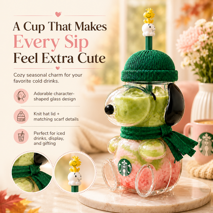 🥤 FALL FAVORITE   | Cute Character Cold Cup – 3D Glass Tumbler with Straw for Iced Coffee, Matcha & Cold Drinks
