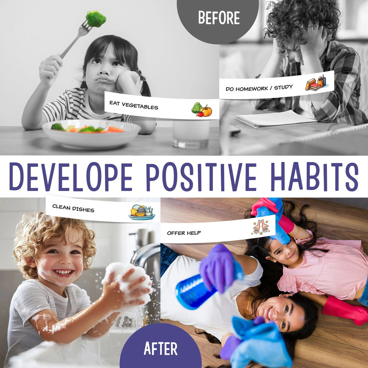 🧲 Kids Visual Routine & Chore Chart – Sliding Checklist with 120 Task Cards