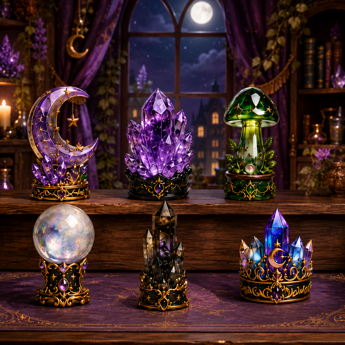 Crystal moon and magical crystal miniatures