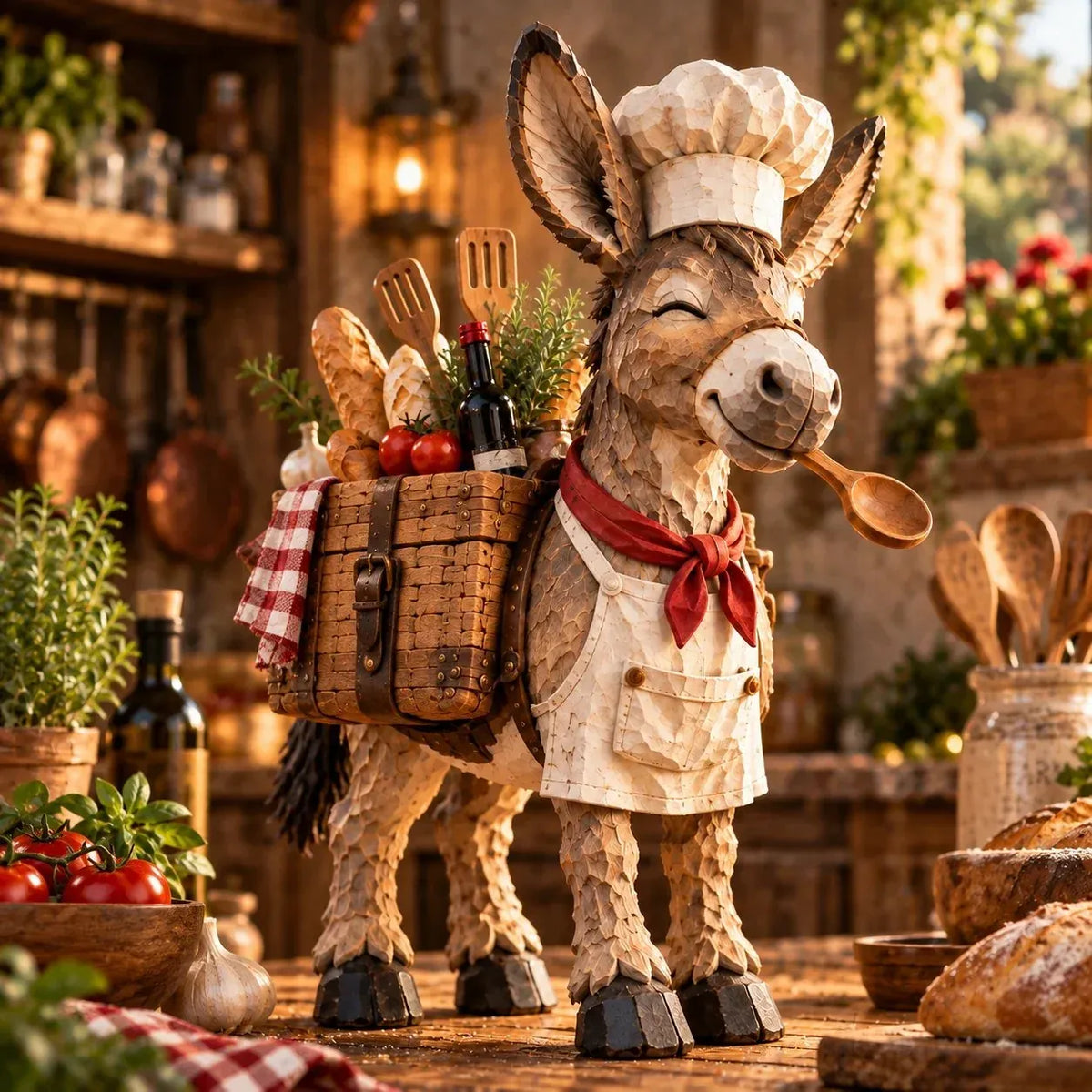 The Stubborn Little Chef carved-look donkey figurine