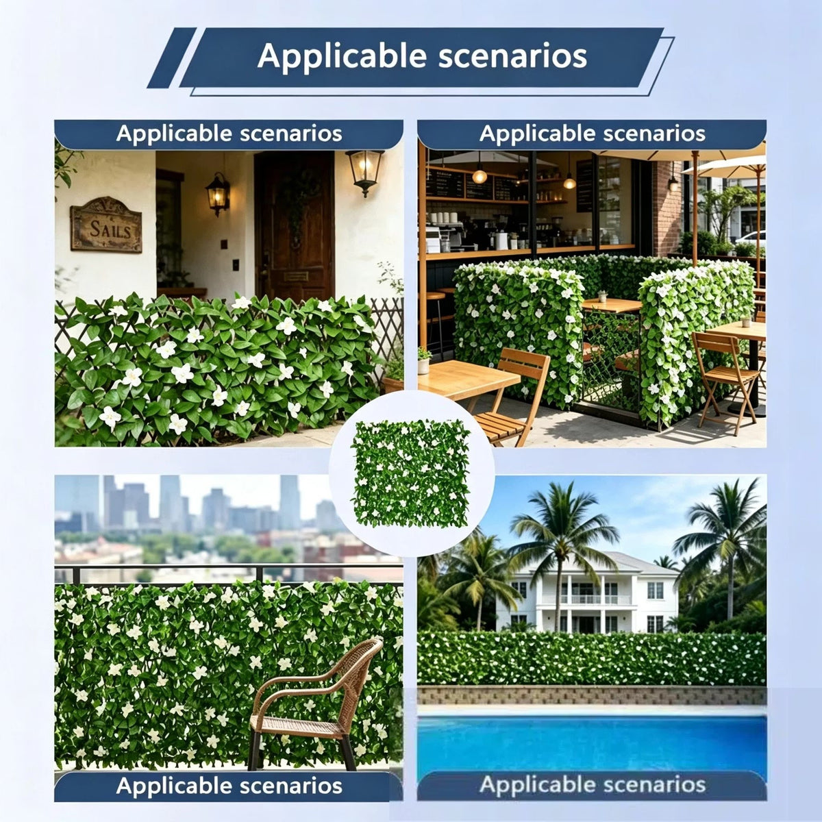 🌿 Expandable Faux Ivy Fence with White Flowers – Stretchable Privacy Screen for Balcony, Patio & Garden Walls