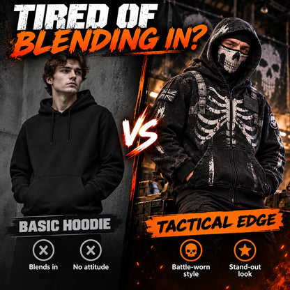 ReaperZip Tactical Skull Hoodie 🎯Full-zip tactical comfort with a battle-worn edge.