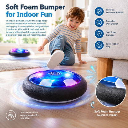 Rechargeable Hover Soccer Ball for Kids – Floating LED Indoor Soccer Disc with Foam Bumper