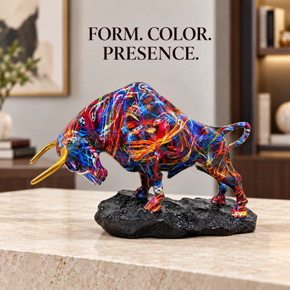 🐂🎨 Colorful Charging Bull Sculpture – Bold Wall Street–Inspired Decor