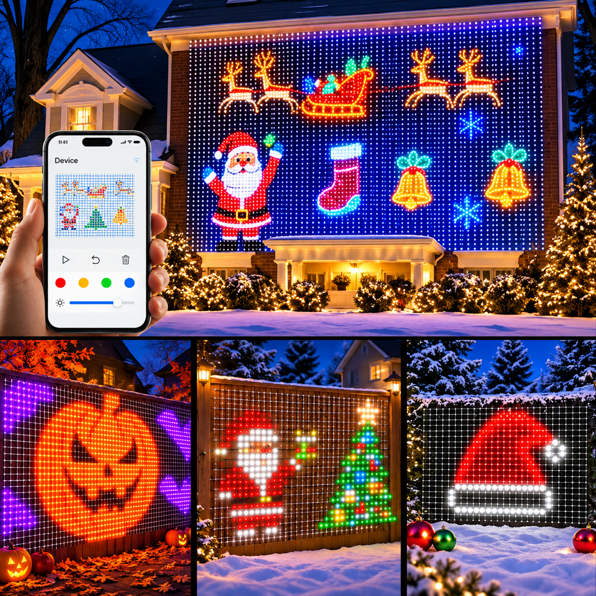 🎄✨ Smart Programmable RGB Pixel Net Lights – Animated Christmas Light Display 🌈