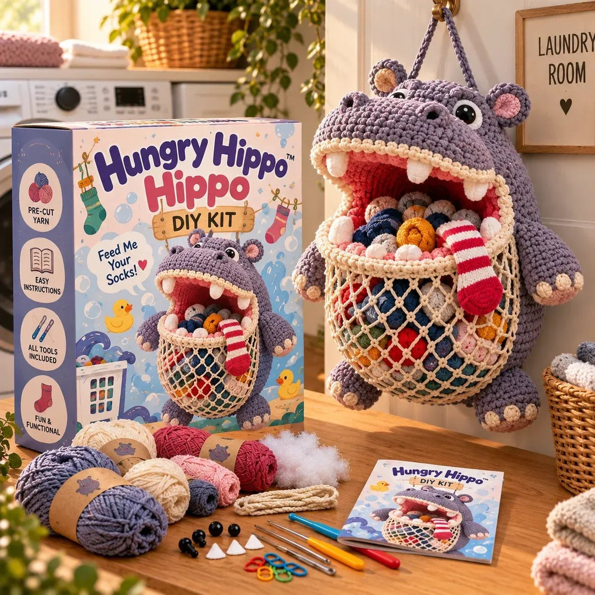 🧶🧦 DIY Crochet Sock-Eating Animal Kit – Funny Hanging Sock Holder & Handmade Gift