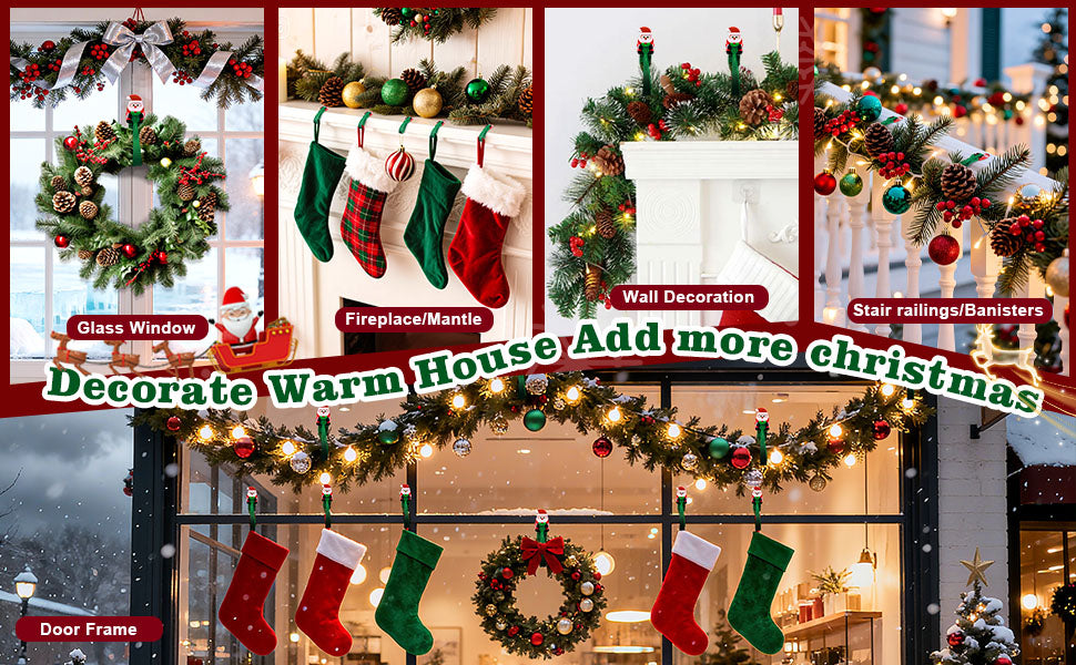 🎄🎅 12-Pack Santa Claus Adhesive Hooks — Peel, Stick & Hang, No Drilling or Nails Needed