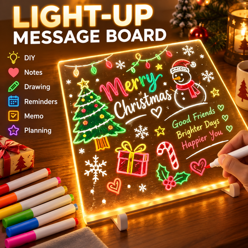 🎨 Reusable Acrylic LED Writing & Drawing Board – 7 Color Pens Included