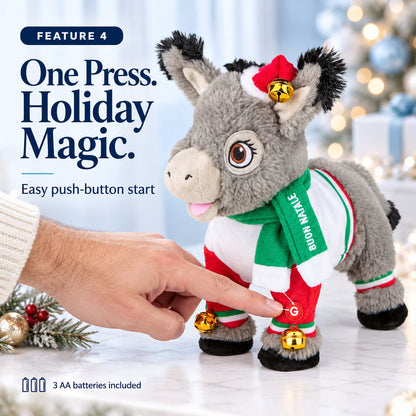 🎵 Musical Dominic the Donkey Christmas Plush, Battery Powered Animated Decor Gift