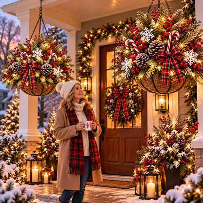 🎄 Last Day: 33% OFF – Pre-Lit Christmas Hanging Basket | Warm LED Lights & Weather-Resistant Holiday Decor ✨