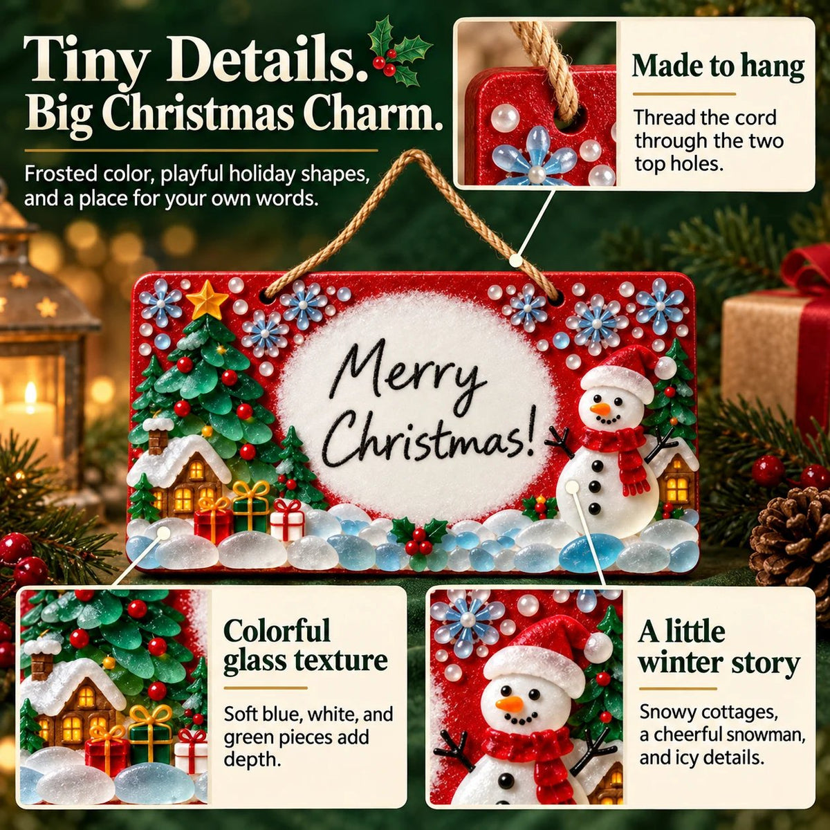 🎄✨ DIY Sea Glass Christmas Hanging Sign Kit – 8 Festive Designs & Personalized Holiday Decor ✍️