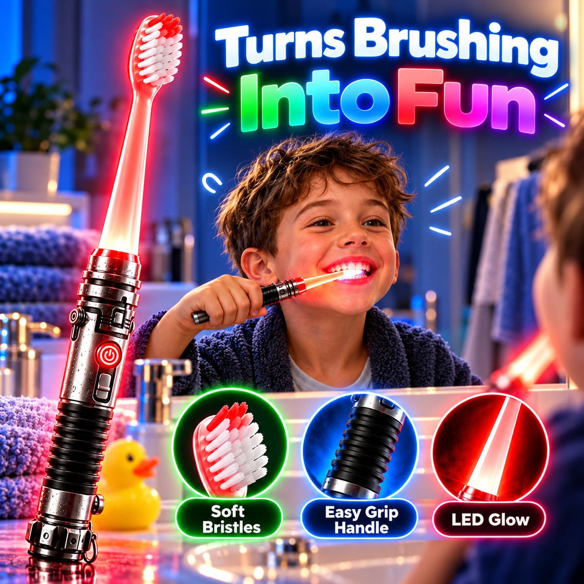 Galactic Glow LED Manual Toothbrush ⚡Soft Bristles, Ergonomic Grip & 30-Day Replaceable Battery 🦷