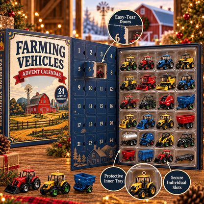 Farming Vehicles Advent Calendar & 24-Day Collector Edition Holiday Countdown Collectible for Farm Toy Fans, Desktop Display & Christmas Gift