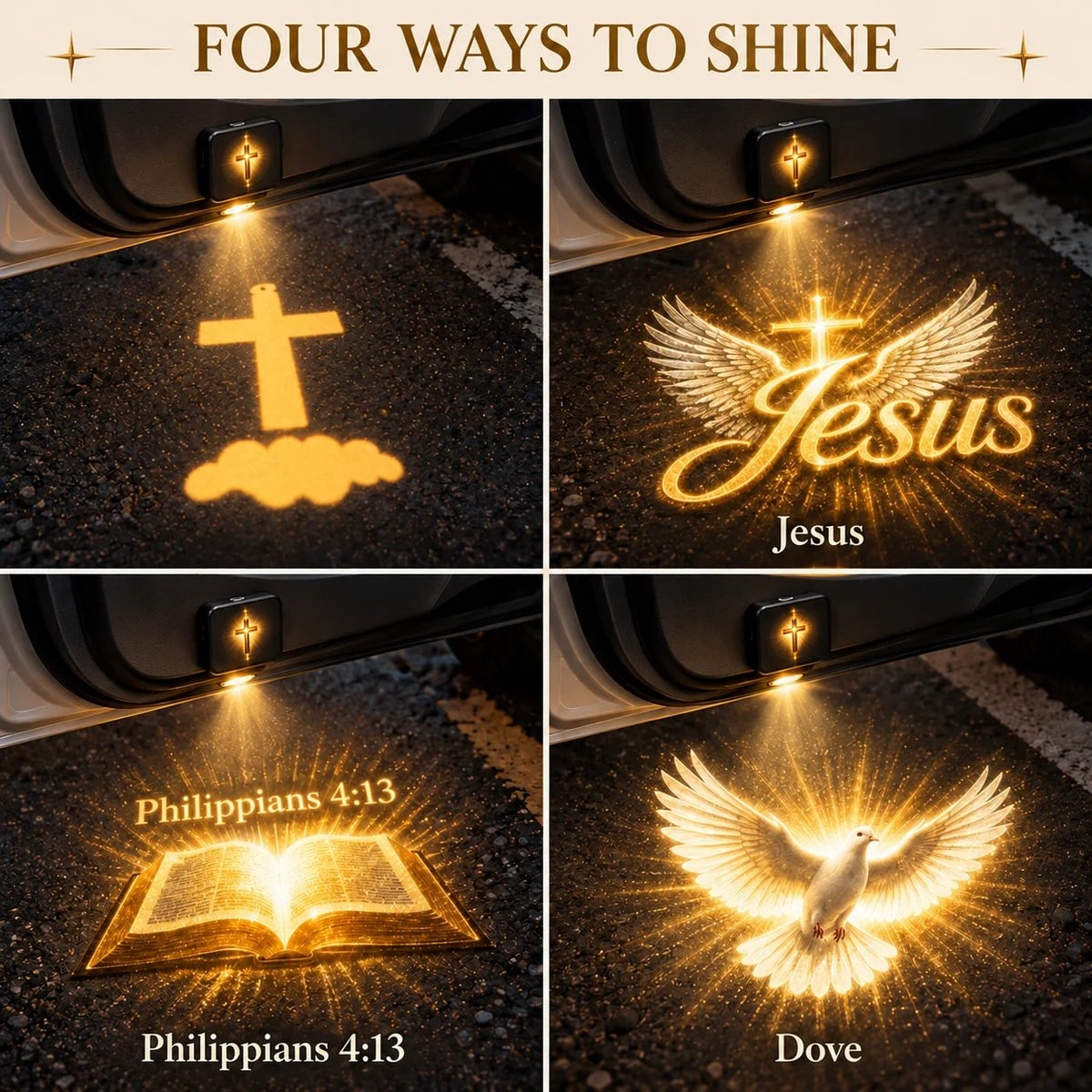 ✝️ Christian Car Door Projector Light – Golden Faith Projection | USB-C Rechargeable