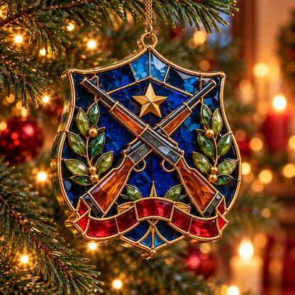 ✨ 2026 Military Christmas Ornaments – Set of 6 |  Vintage Stained Glass Tactical Vest, Military Helmet, Rifle & Soldier Gear Hanging Decorations | Christmas Tree Ornaments & Unique Gifts for Veterans & Military Families