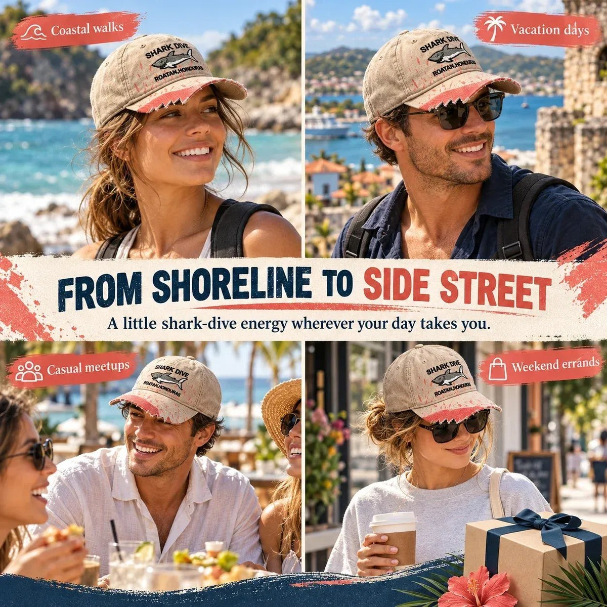 🎉🦈 Shark Bite Baseball Cap | Embroidered Shark • Bite-Shaped Frayed Brim