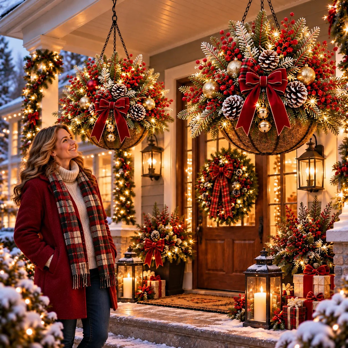 🎄 Last Day: 33% OFF – Pre-Lit Christmas Hanging Basket | Warm LED Lights & Weather-Resistant Holiday Decor ✨