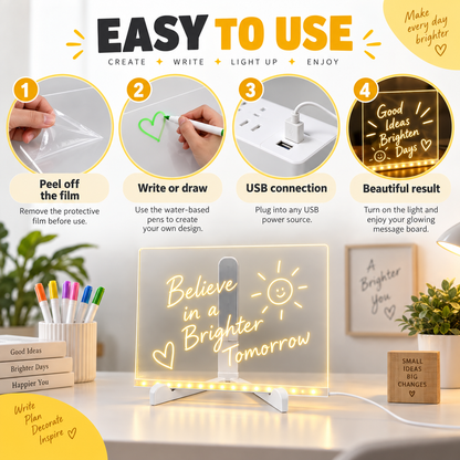 🎨 Reusable Acrylic LED Writing & Drawing Board – 7 Color Pens Included