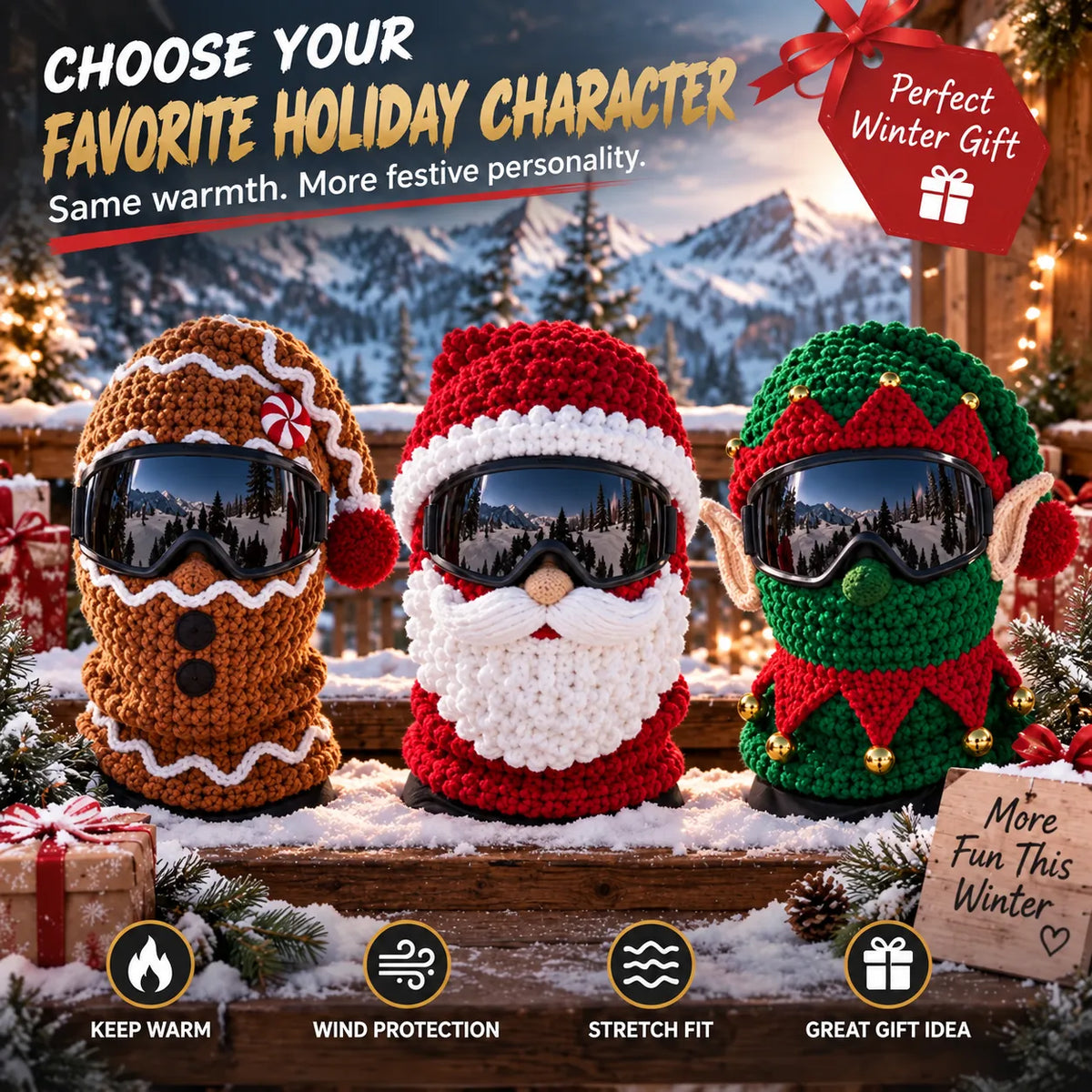 🎅 3D Christmas Knit Ski Mask – Warm Full-Face Cover in 3 Festive Styles