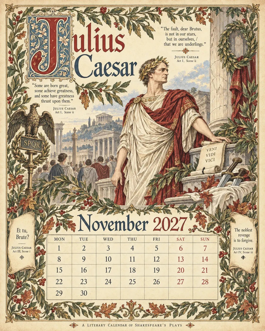 Vintage Illustrated Wall Calendar优化加上打5折 🔥 50% OFF 🎨 A Shakespearean Year 2027 – 12 Plays Through the Seasons | Vintage Illustrated Wall Calendar 📅