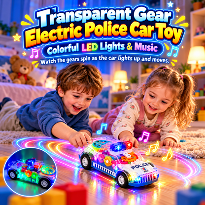 🚓 Light-Up Transparent Gear Police Car – Interactive Moving Gear Toy