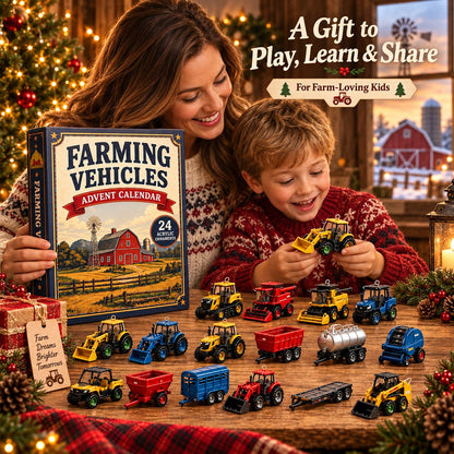 Farming Vehicles Advent Calendar & 24-Day Collector Edition Holiday Countdown Collectible for Farm Toy Fans, Desktop Display & Christmas Gift