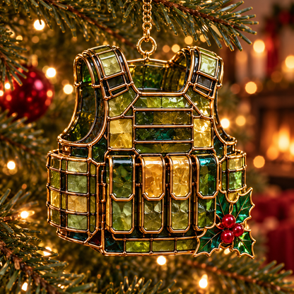 ✨ 2026 Military Christmas Ornaments – Set of 6 |  Vintage Stained Glass Tactical Vest, Military Helmet, Rifle & Soldier Gear Hanging Decorations | Christmas Tree Ornaments & Unique Gifts for Veterans & Military Families