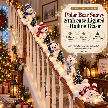 🐻‍❄️ Polar Bear Snowy Staircase Lighted Railing Décor