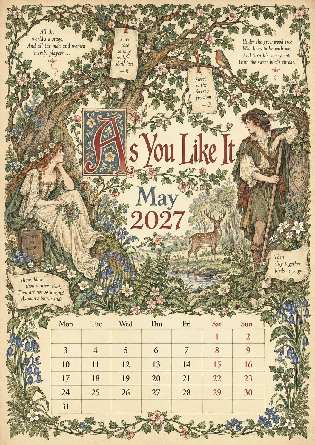 Vintage Illustrated Wall Calendar优化加上打5折 🔥 50% OFF 🎨 A Shakespearean Year 2027 – 12 Plays Through the Seasons | Vintage Illustrated Wall Calendar 📅