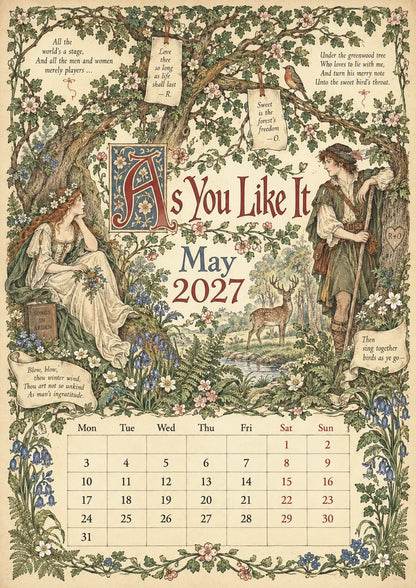 Vintage Illustrated Wall Calendar优化加上打5折 🔥 50% OFF 🎨 A Shakespearean Year 2027 – 12 Plays Through the Seasons | Vintage Illustrated Wall Calendar 📅