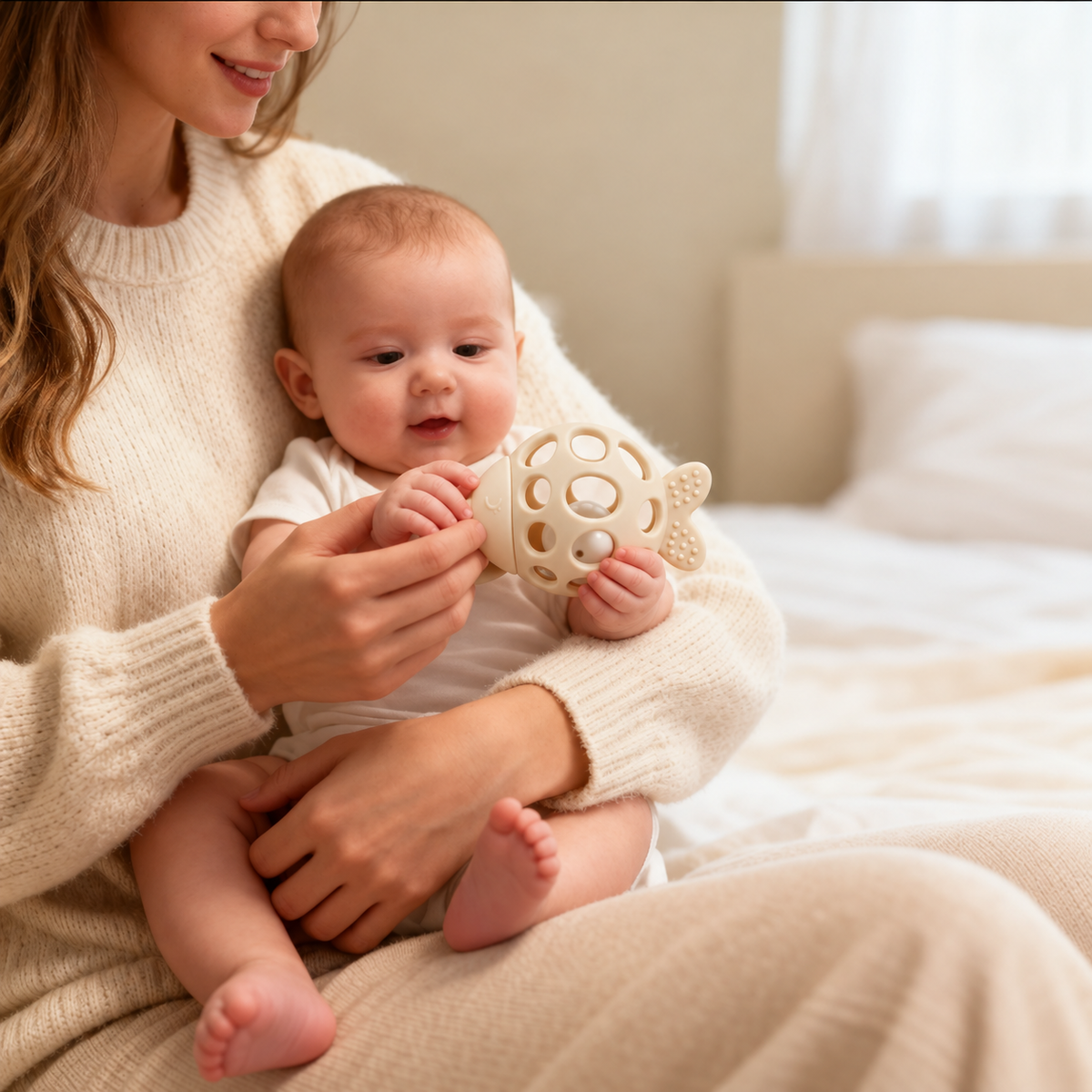 👶 Baby Silicone Rattle Teether 🍼 – BPA-Free Soft Gum Relief Sensory Toy for Newborns & Infants