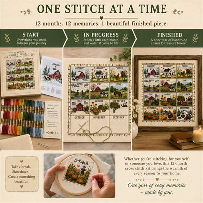🔥 LAST DAY — 50% OFF! 🏡 12‑Month Seasons & Holidays Cross Stitch Kit — Relaxing DIY Craft for Beginners