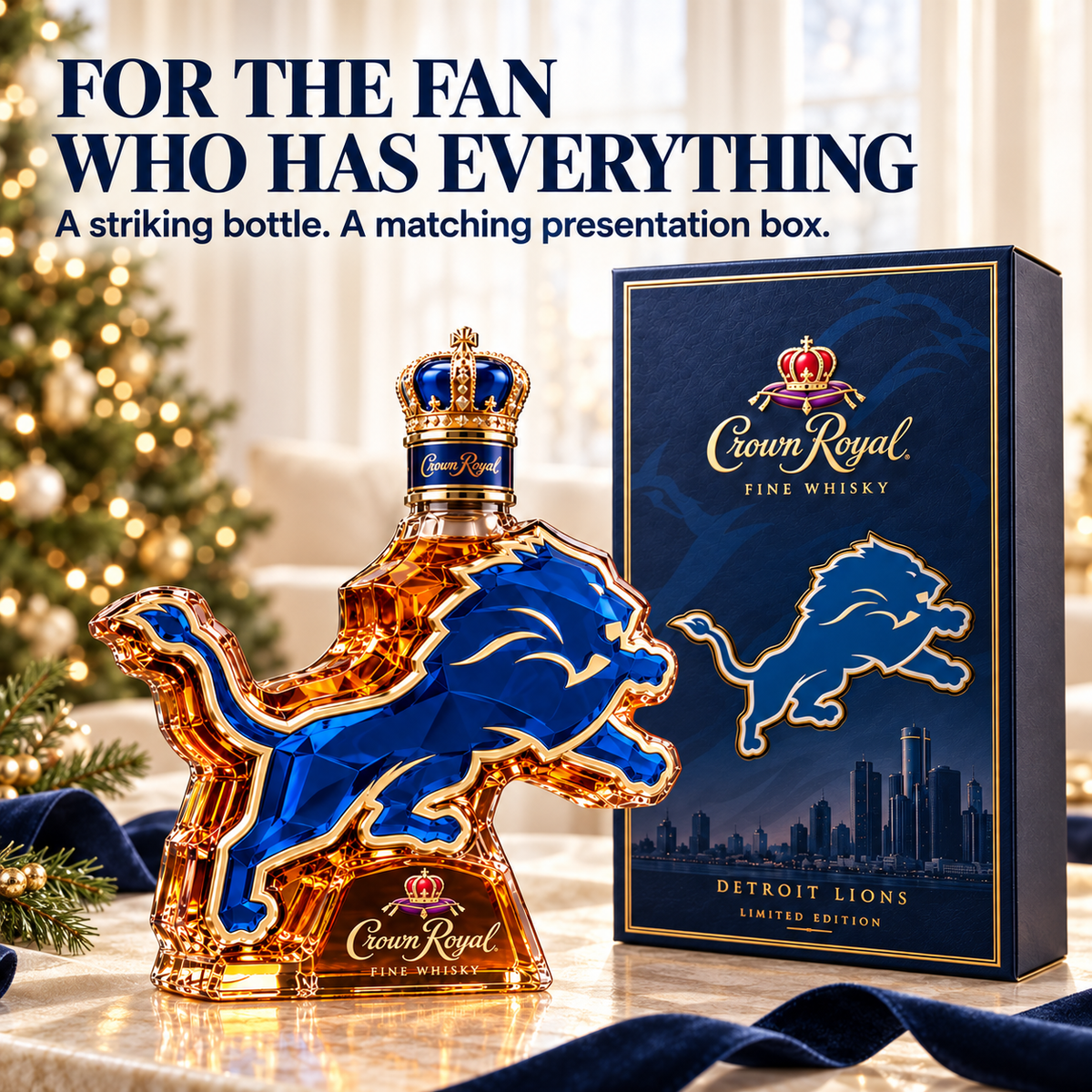 🦁 Lions Pride 3D Collector’s Bottle & Gift Box – Royal Blue & Gold Display Edition