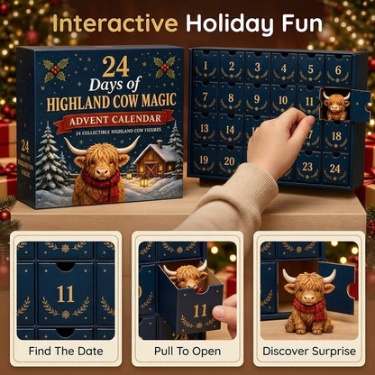 🐮 24-Day Highland Cow Advent Calendar – 24 Surprise Acrylic Ornaments