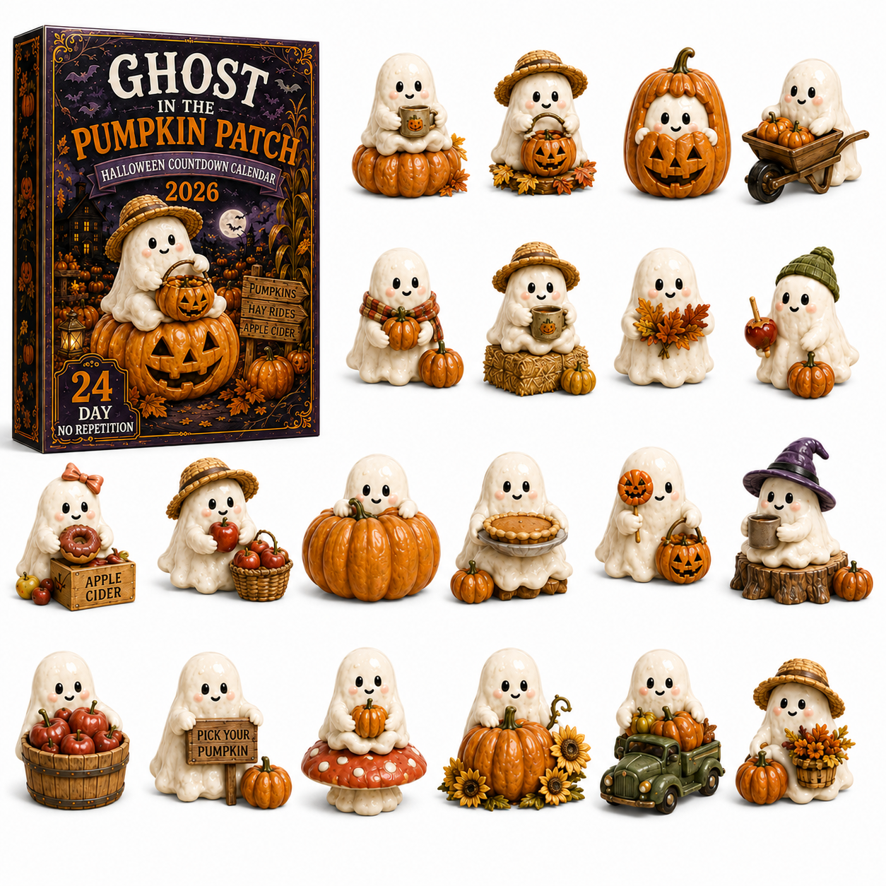 Ghost in the Pumpkin Patch Advent Calendar 2026 – 24 Unique Halloween Ghost Miniatures
