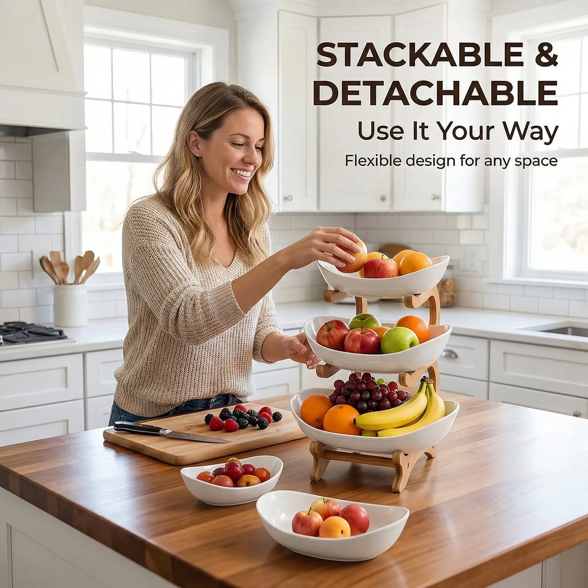 🍓2-Tier / 3-Tier Vertical Fruit Storage Rack (Includes Stand）: Easy Access & More Space for Your Kitchen
