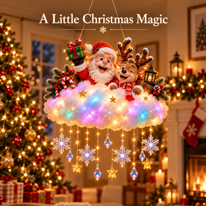 🔥 LAST DAY 50% OFF🔥 Light-Up Christmas Village Cloud Hanging Decoration with Santa, Snowman & Reindeer