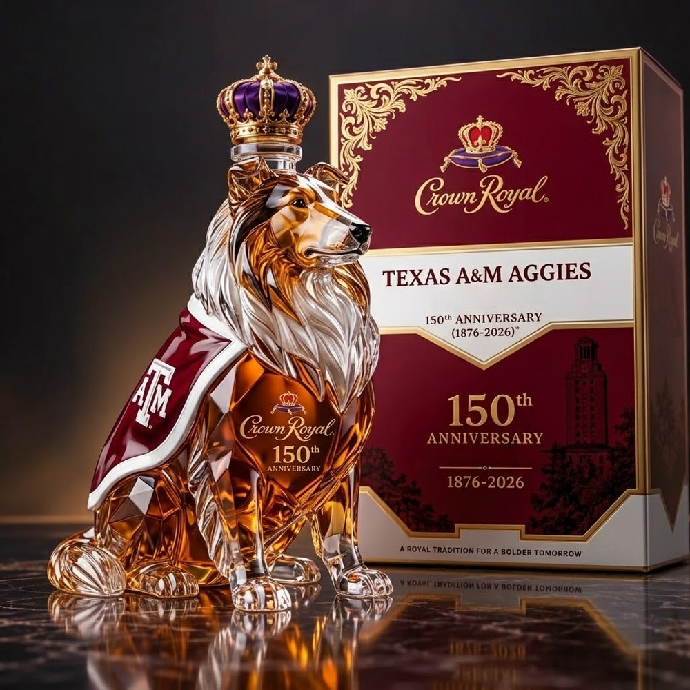 Texas A&M Aggies 150th Anniversary whiskey decanter with commemorative presentation box