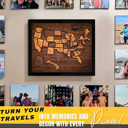 🔥Last Day 49% OFF -🇺🇸 Wooden USA Travel Map Puzzle🧩A Stylish Way to Track Your Journey