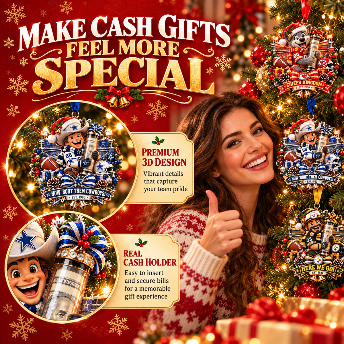 🏈🎄 Football Team Money Surprise Ornament