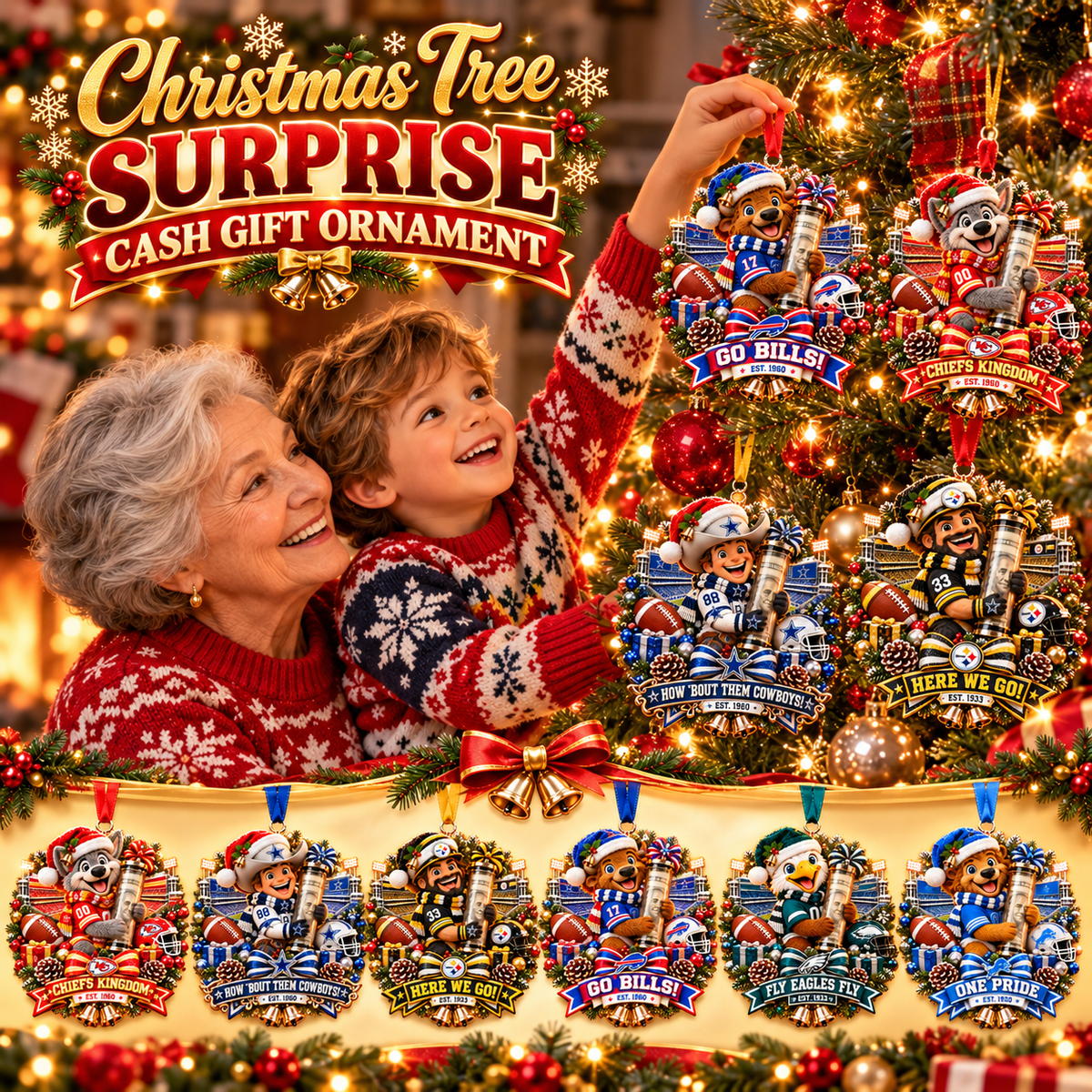 🏈🎄 Football Team Money Surprise Ornament