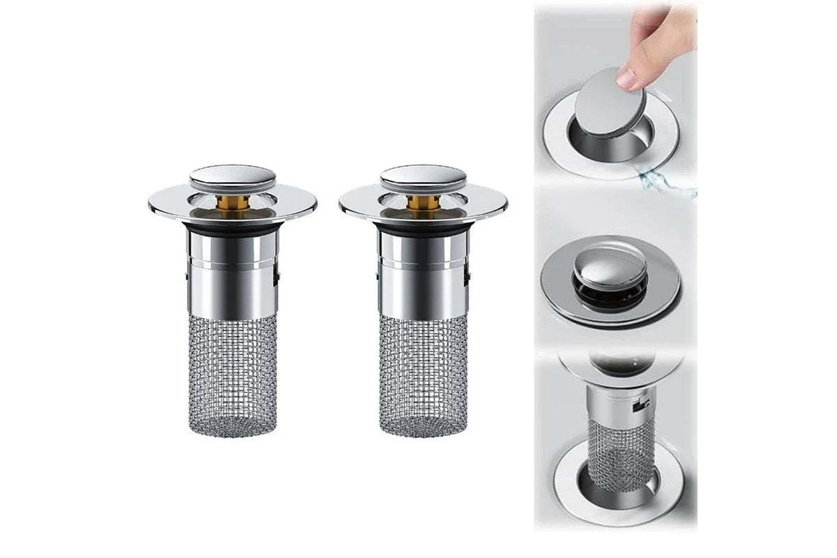 🚰 Universal Push-Button Sink Drain Stopper – Easy Press Seal for Bathroom & Kitchen Sinks ✨