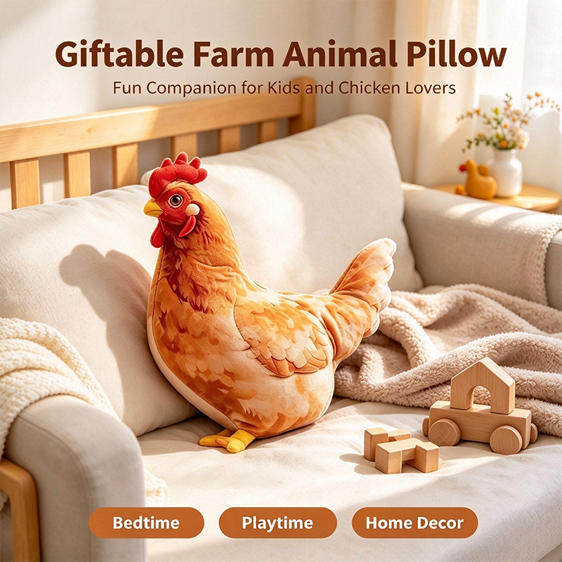 🐔 Chicken-Shaped Plush Pillow – Cute Realistic Hen Stuffed Animal & Cozy Home Decor Cushion ✨
