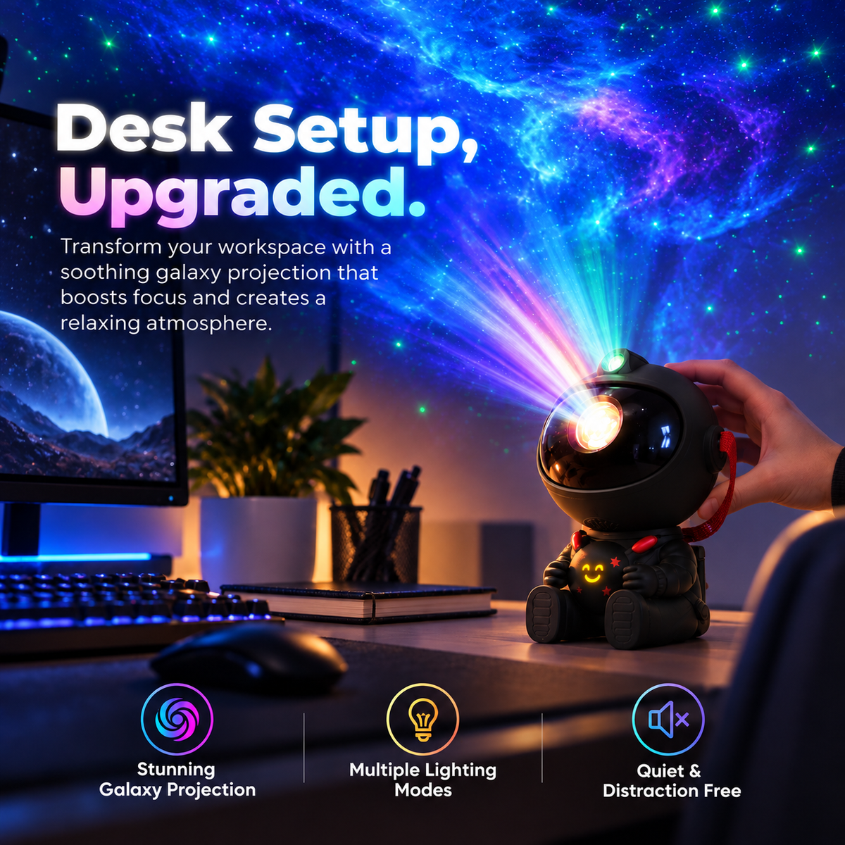 Galaxy Projector Night Light, Astronaut Starry Sky Lamp with Colorful Nebula Projection, Ambient Mood Light for Bedroom, Gaming Room, Kids & Gift Decor