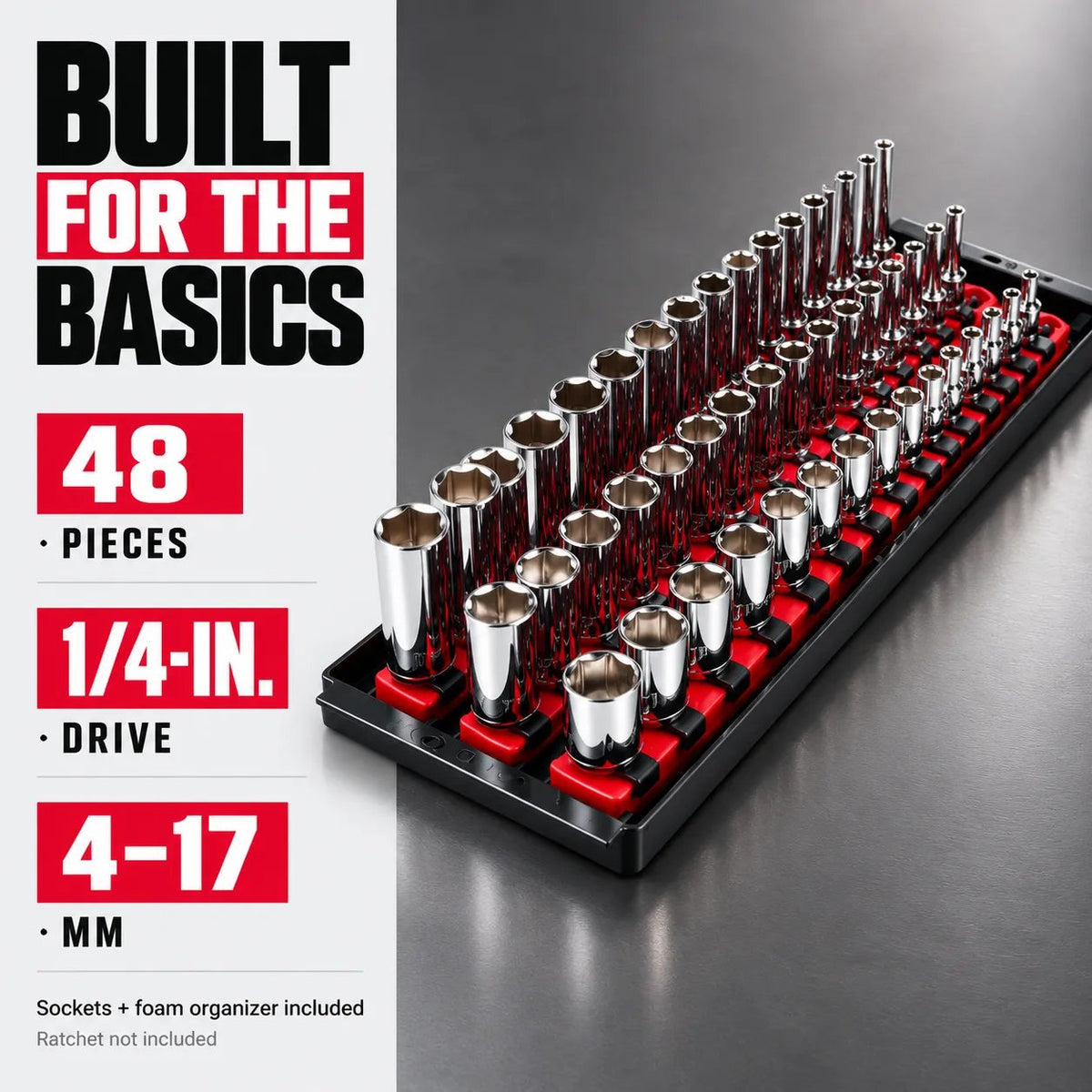 48-Piece 1/4-Inch Drive 6-Point Socket Set with Foam Organizer