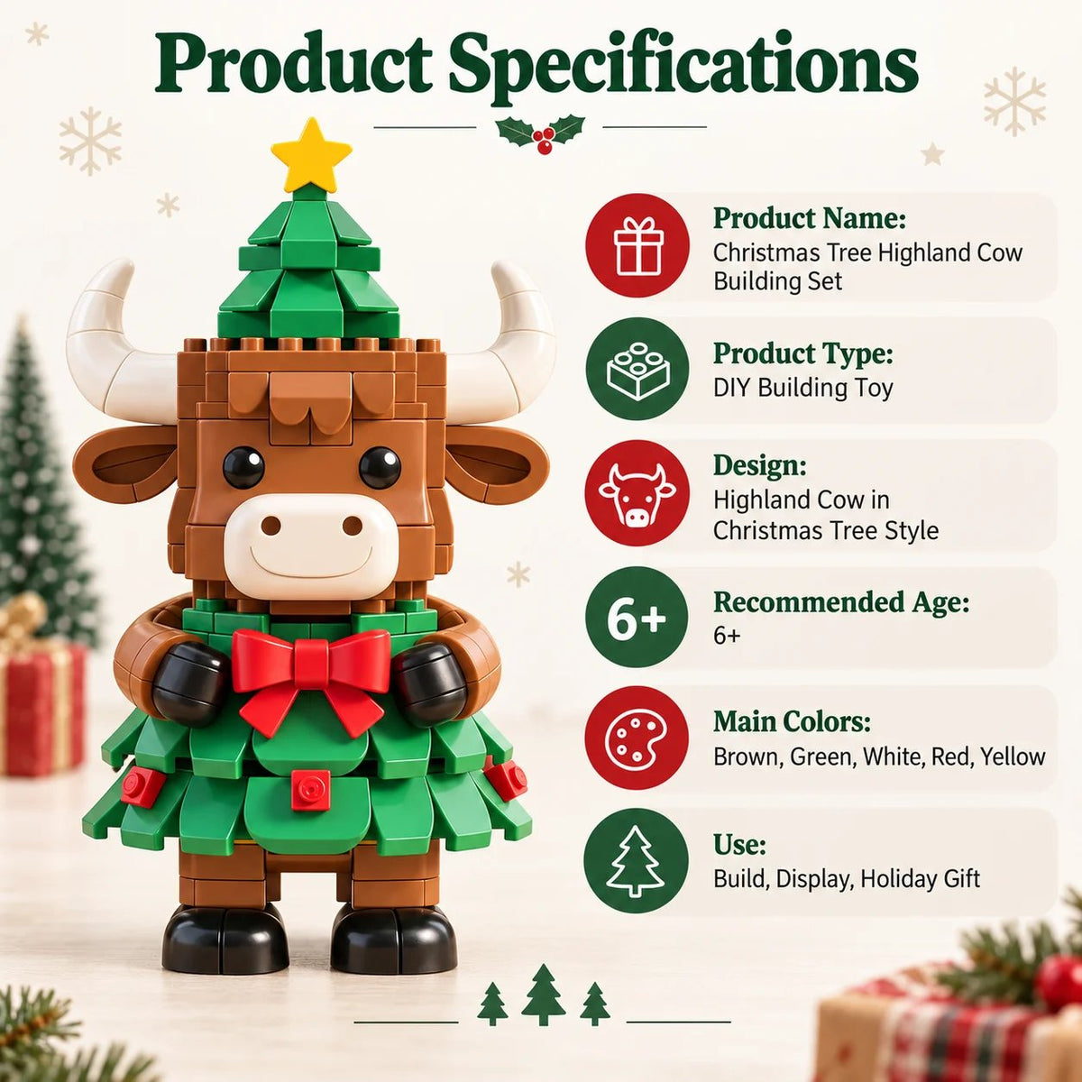 Christmas Tree Highland Cow Building Set – Festive DIY Block Toy & Holiday Display Decor