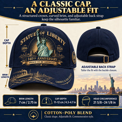 💝LAST DAY 49% OFF - 🗽 Statue of Liberty 140th Anniversary 1886–2026 – Premium Embroidered Heritage Cap | Cotton-Poly Blend • Detailed Embroidery • Adjustable Fit 🇺🇸