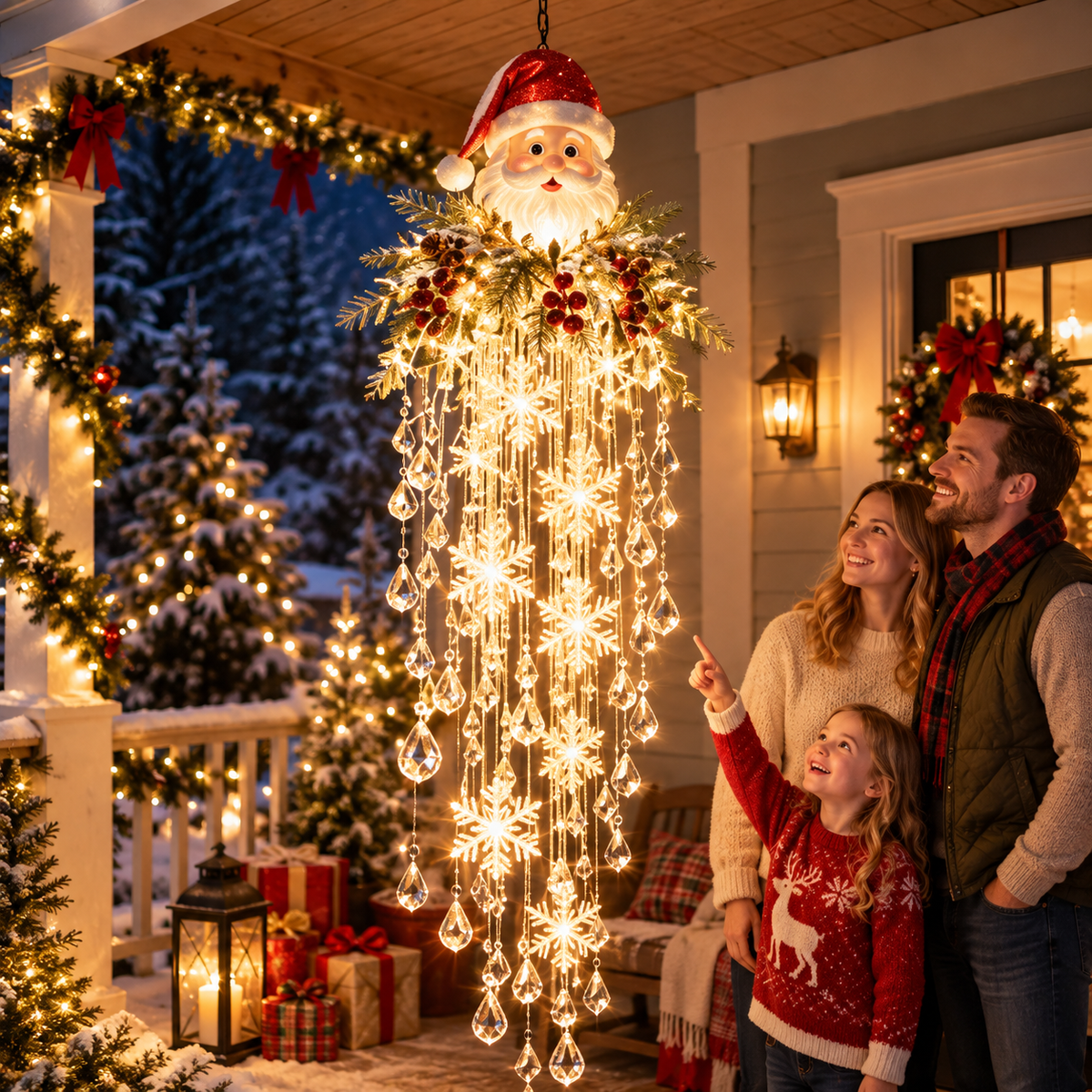 Crystal Cascade Christmas Hanging Light – Snowflake Crystal LED Porch Decor ✨❄️