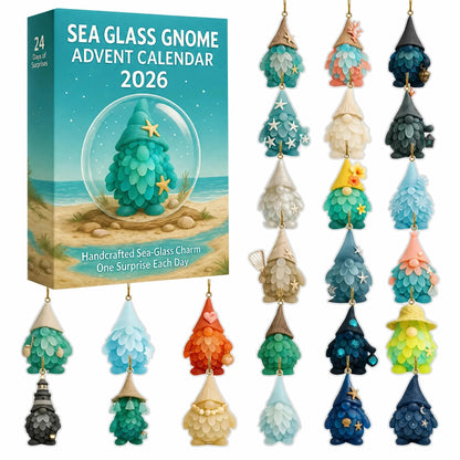🌊Sea Glass Gnome Advent Calendar 2026 | 24 Coastal Gnome Charms for Christmas Countdown, Tree Decor & Holiday Gifts 🎄