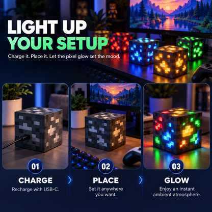 🎮✨ Minecraft Block Light – Pixel-Style LED Night Lamp for Gaming Rooms & Desks 🟩